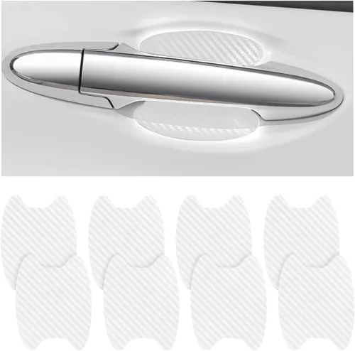 8 unidades de calcomanías para manija de puerta de coche, protector antiarañazos de fibra de carbono para taza de puerta de coche, película