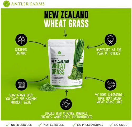 Miniatura 5 de Antler Farms - 100% puro, orgánico, polvo de pasto de trigo de Nueva Zelanda, 40 porciones, 7.05 oz - crudo, vegano, sin gluten, rico en nutrientes