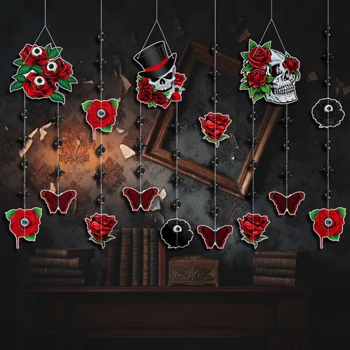 Miniatura 9 de KatchOn, Guirnalda de Halloween negra con purpurina, enorme, paquete de 10 unidades, guirnalda de decoración de fiesta de Halloween con recortes