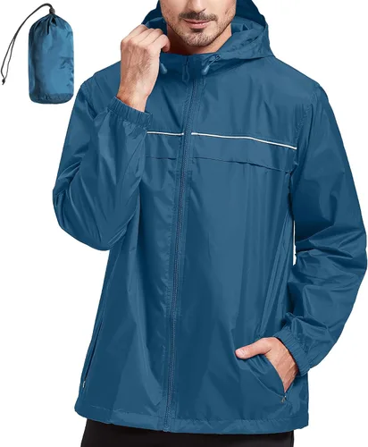 Miniatura 43 de SWISSWELL Chaqueta impermeable para hombre, rompevientos, ligera con capucha para uso diario casual