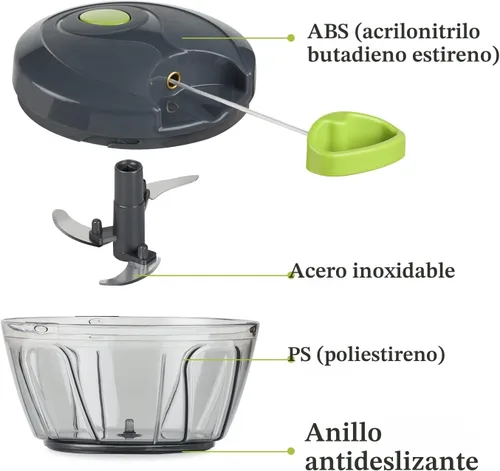 Miniatura 6 de Picador manual de alimentos, cortador de verduras, picador con cordón para cebollas, frutas y nueces, duradero, material seguro para alimentos sin