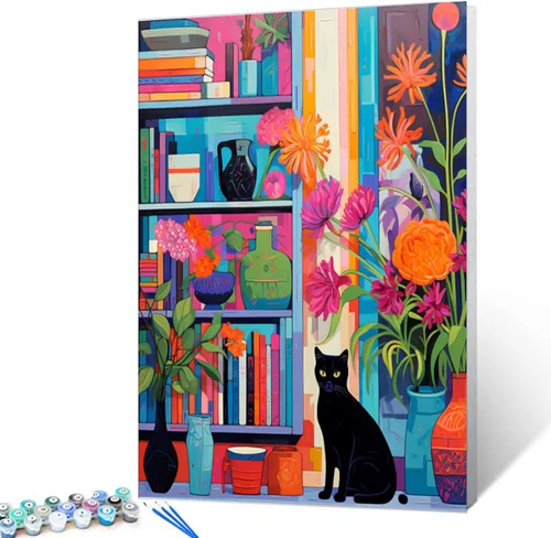 Miniatura 46 de Kits de pintura por números para adultos principiantes, pintura al óleo sobre lienzo de 16 x 20 pulgadas, lámpara de flores y óleo, pigmento 4-Art-06
