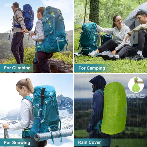 Miniatura 6 de N NEVO RHINO - Mochila de senderismo con marco interno 50, 60, 65, 70 y 80 L, mochila impermeable para escalar, camping, con cubierta de lluvia