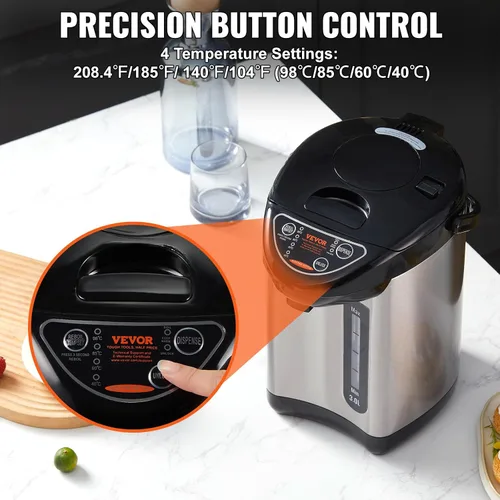 Miniatura 4 de VEVOR Dispensador de agua caliente, caldera y calentador de agua ajustable de 4 temperaturas, calentador de agua de encimera de acero inoxidable