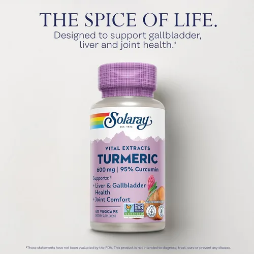 Miniatura 3 de SOLARAY Suplemento de cúrcuma de 600 mg - Raíz de cúrcuma con 95% de curcumina - Suplemento de apoyo articular - Salud de las articulaciones