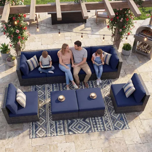 Miniatura 32 de NICESOUL Juego de muebles de patio para exteriores de 7 piezas con mesa para hoguera, gas natural y propano convertible, respaldo alto de 29.3