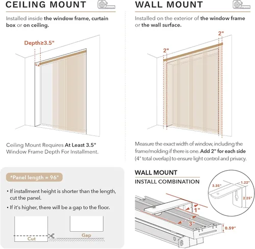 Miniatura 8 de GoDear Design panel ajustable de cortina deslizante para divisores de habitación colgantes 45.8"- 86" de ancho x 96" de alto, persianas verticales