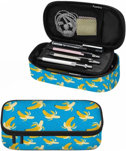 Estuche para lápices con diseño de plátano, color amarillo y azul, estuche organizador de oficina para adolescentes y adultos