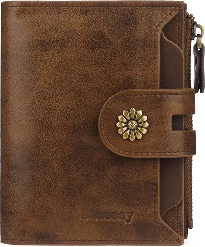 Miniatura 19 de Billetera para mujeres, billetera de cuero plegable de dos pliegues para mujeres con bloqueo RFID, compacta, tarjetero pequeño con ventana
