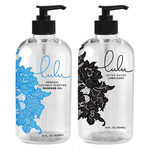 Lulu Aceite de masaje de coco con jojoba y aceites esenciales, 16 onzas y lubricante personal. Lulu Lube Natural a base de agua, 16 onzas