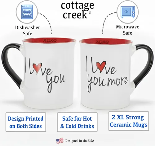 Miniatura 4 de Cottage Creek Tazas Juego de 2 tazas de café de cerámica de 16 onzas Tazas de café I Love You More para hombres y mujeres Perfecto compromiso