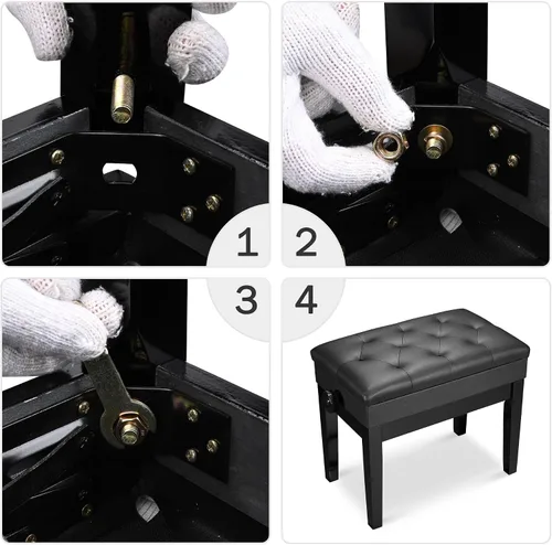 Miniatura 7 de AW Banco de piano ajustable con almacenamiento, taburete de teclado de madera negra, asiento de cuero, silla Paino para piano, tienda de música