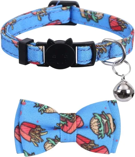 Miniatura 2 de Juego de 2 collares de gato con corbata de moño y campana para gatito de seguridad ajustable