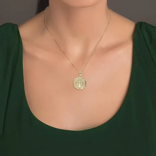 Miniatura 5 de Medalla De San Benito - Collar con colgante de moneda de oro amarillo de 14 quilates con cadena Rolo y colgante solo