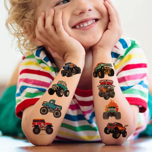 Miniatura 3 de CHARLENT Tatuajes temporales de Monster Truck para niños, suministros de fiesta – 74 hojas individuales de tatuajes de camión monstruo para niños