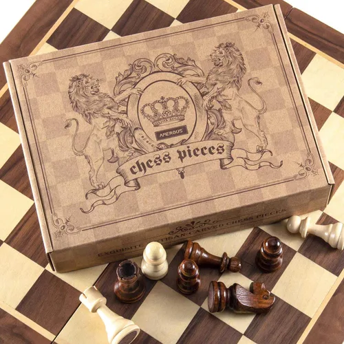Miniatura 4 de AMEROUS Piezas de ajedrez de madera solamente, piezas de ajedrez Staunton de madera para torneo con rey de 3.5 pulgadas, peones de juego de ajedrez