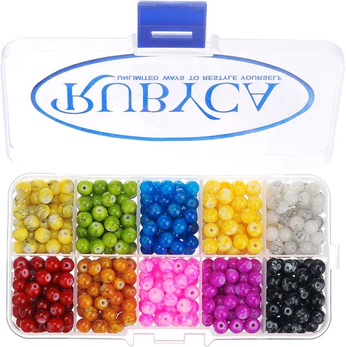 RUBYCA Kit de cuentas redondas de vidrio checo para fabricación de joyas con caja de contenedores (600 piezas de 0.236 in de colores surtidos)