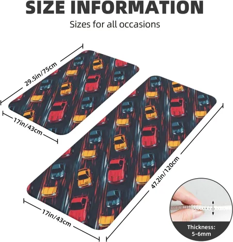 Miniatura 3 de Antifatigue Kitchen Mats for Floor 2 Piece - Retro Color Racing Car Print Kitchen Rugs Washable, Non Slip Runner Rug Standing Mat for