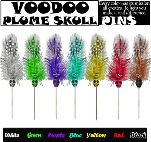 Miniatura 2 de PapaLegba Juego de arte de muñeca vudú de 8 pulgadas con 7 pines de calavera emplumados de colores y tarjetas de hechizos de energía positiva
