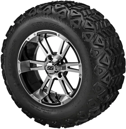 RM Cart - Raptor de 12 pulgadas negro/mecanizado en neumáticos de trail negros de 22 x 11-12 (juego de 4), se adapta a carritos Yamaha, neumáticos