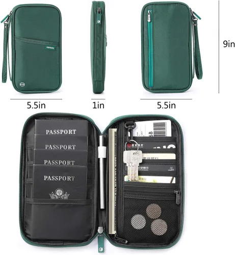 Miniatura 28 de VanFn Cartera RFID para pasaporte de viaje, soporte para pasaporte familiar, organizador de documentos de viaje serie P.Travel (nailon, gris)