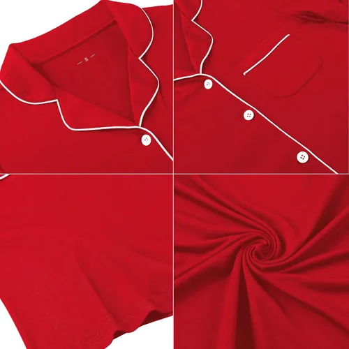 Miniatura 5 de Samring Camisón de pijama para mujer, manga cortalarga, con botones, camisón para dormir, camisón para novio, talla XXL