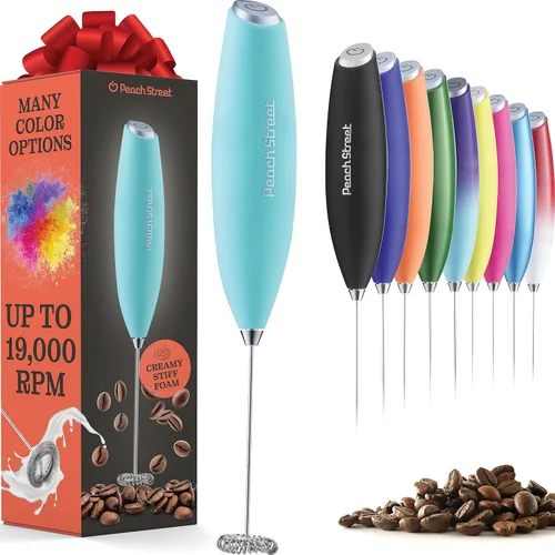Miniatura 26 de Espumador de leche de mano potente, mini espumador de leche, mezclador de bebidas con batería y acero inoxidable con soporte para espumador Blanco