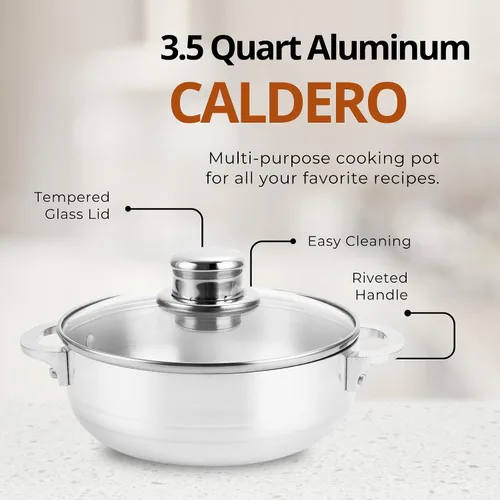 Miniatura 5 de Alpine Cuisine - Caldero de cocina de aluminio antiadherente de 3.5qt con tapa de vidrio ventilada y asas