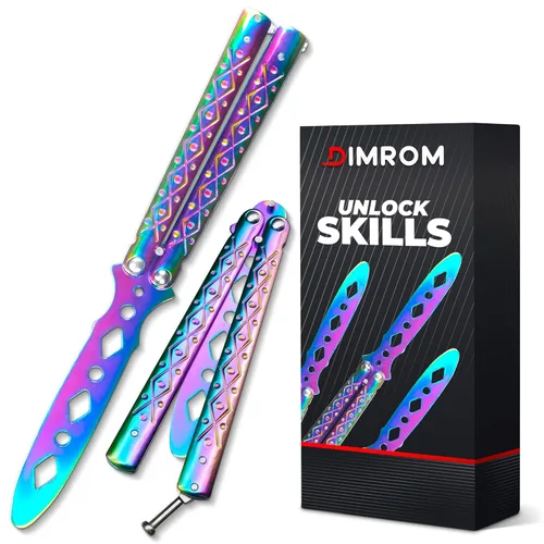 Rainbow - Cuchillo de mariposa de práctica de 8.2 pulgadas con hoja embotada, cuchillo de mariposa de entrenamiento de metal con asas fuertes y