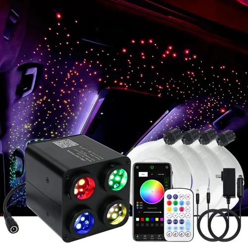 AKEPO Home Car 36W 4 Colores Luz de Fibra Óptica Parpadeante, Total 1000pcs*0.75mm/0.03in Kit de Techo de Estrellas Luz de Techo de Cielo de