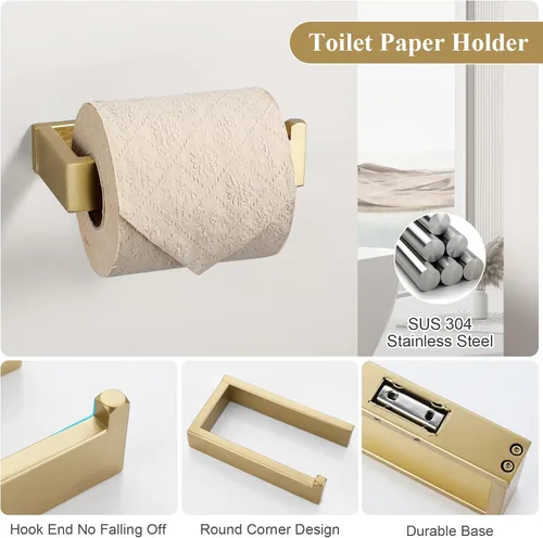 Miniatura 4 de Juego de 3 piezas de accesorios de baño de oro cepillado, juego de toallero de acero inoxidable SUS304, soporte para toallas, gancho para bata