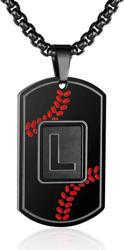 Miniatura 72 de A-Z Collar con etiqueta de perro para hombre, dije de béisbol, cadena de acero inoxidable de 22 + 2 pulgadas, regalo de joyería personalizado