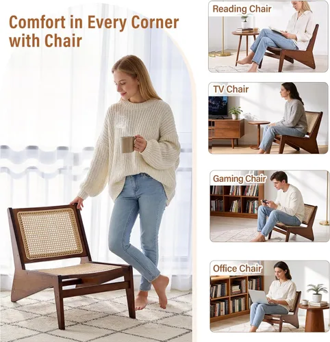 Miniatura 4 de MBOOYOME Silla decorativa moderna de mediados de siglo para sala de estar, silla baja con marco de madera maciza, cómodo sillón para dormitorio