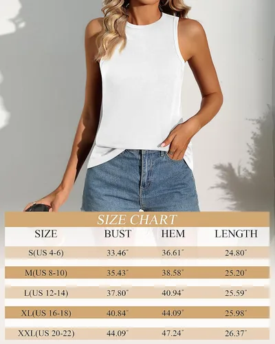 Miniatura 4 de Riyiper Paquete de 2 camisetas sin mangas para mujer, con espalda cruzada, estilo casual, básicas, holgadas, cuello redondo, camisetas sin mangas