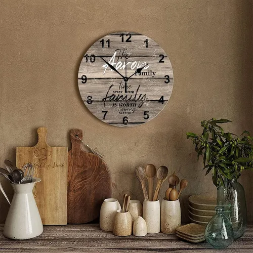 Miniatura 3 de Reloj de pared de madera, reloj de pared personalizado que pasa con la familia vale la pena cada segundo, reloj de pared redondo vintage de madera