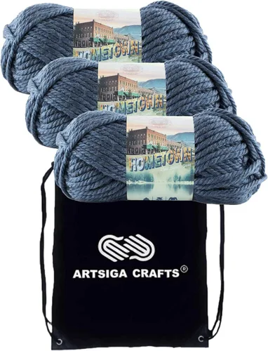 Miniatura 69 de Lion Brand Hometown New York White 135-100 (3 madejas - mismo lote de tinte) #6 S Bulky - Hila acrílica para crochet y tejer con bolsa para proyectos