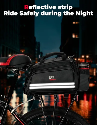 Miniatura 6 de KEMIMOTO Bolsa de 20L para Bicicleta con Portaequipajes Trasero con Funda Impermeable, Bolsa de Maletero de Bicicleta de Cuero de Carbono Alforja