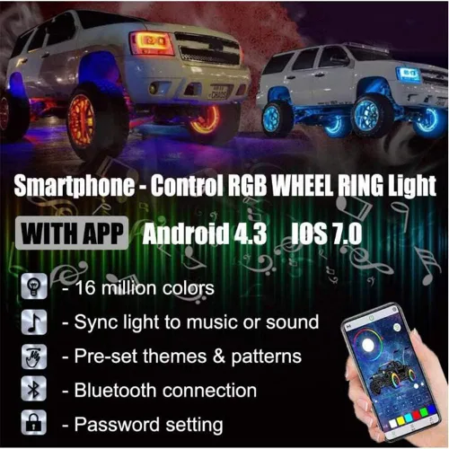 Miniatura 5 de Juego de luces LED de 15.5 pulgadas para llantas de color de flujo de sueño para automóvil, camión, todoterreno, kit de anillo de rueda LED por