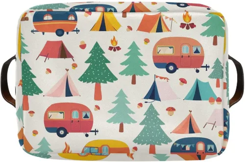 Miniatura 9 de Caravanas y tiendas de campaña en el bosque, cesta de almacenamiento cuadrada de almacenamiento, organizador de lona para almacenamiento de armario