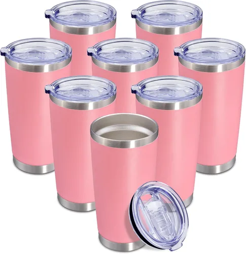 Miniatura 60 de Vaso de viaje de café de 20 onzas a granel con tapa, acero inoxidable de doble pared aislada al vacío, tazas con recubrimiento en polvo, para Rosa