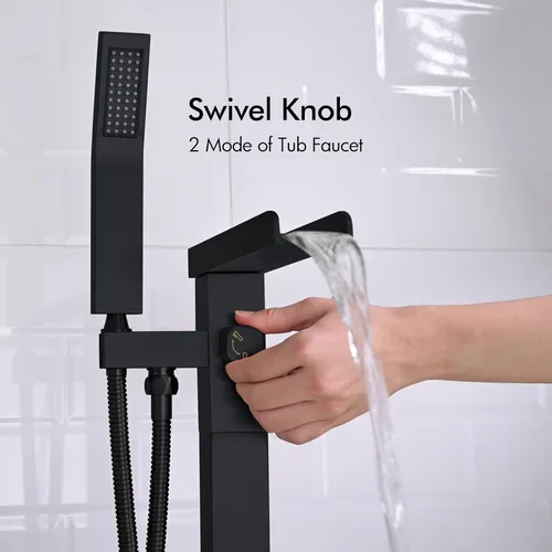 Miniatura 4 de BAGNOLUX Grifo de Bañera de Latón Macizo de Montaje en Piso Grifo de Bañera Independiente Llenador de Bañera Independiente Negro con Ducha de Mano