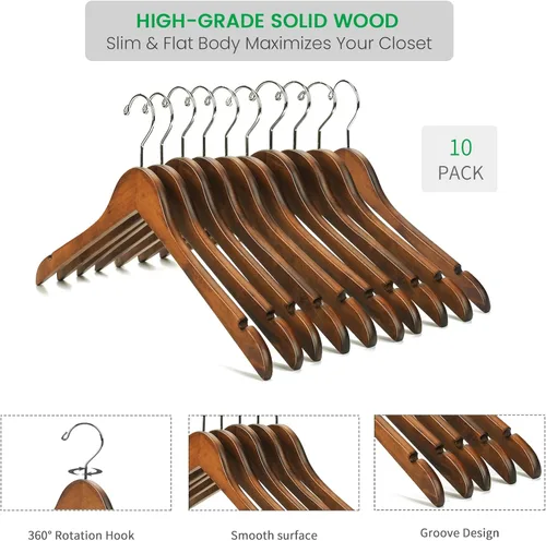 Miniatura 5 de Nature Smile Paquete de 20 perchas de madera de loto de alta calidad, perchas de madera para camisas, abrigos, chaquetas, perchas de ropa