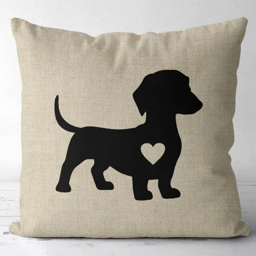 Miniatura 5 de Funda de almohada de lino con corazón de perro salchicha, 18 x 18 pulgadas, funda de cojín decorativa de lino y algodón para sofá o cama