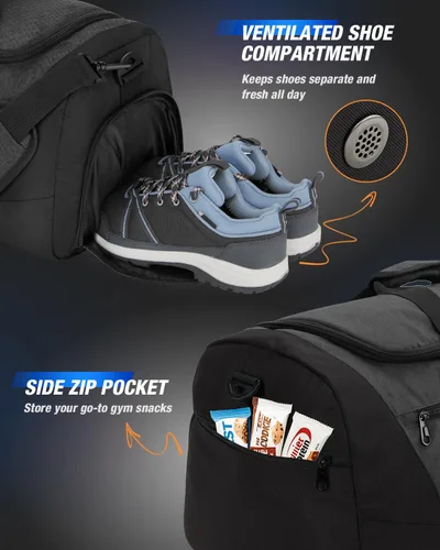 Miniatura 3 de Gonex Bolsa de lona para gimnasio con compartimento para zapatos, bolsillo húmedo, bolsa deportiva de gran capacidad para hombres y mujeres, bolsa