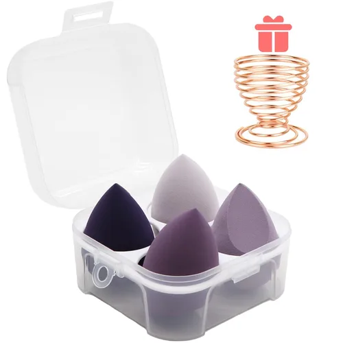 Leeshine - Juego de esponjas de maquillaje - Esponjas de belleza para mezclar con 1 soporte y estuche en forma de huevo, impecables para crema,
