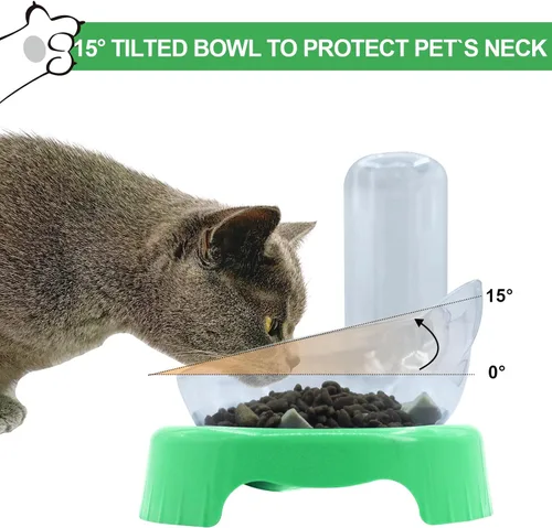 Miniatura 5 de Cuencos triples para gatos con dispensador de agua, juego de cuencos para agua y alimentos para mascotas con alfombrilla antideslizante, cuencos