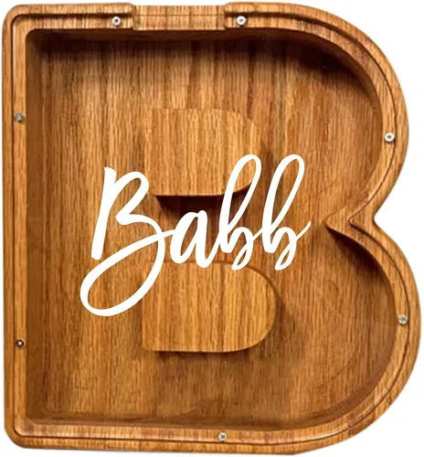 Miniatura 27 de Alcancía de madera grande personalizada, 7.5 pulgadas, con ventana acrílica fácil de abrir, caja de ahorro de dinero inicial para niños y niñas