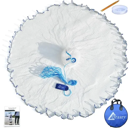 Miniatura 7 de Drasry Red de Lanzar de Pesca Americana de Agua Salada Tamaño de Malla de 3/8 Pulgadas para Cebo Trampa de Camarones Peces Plomos de Servicio Pesado