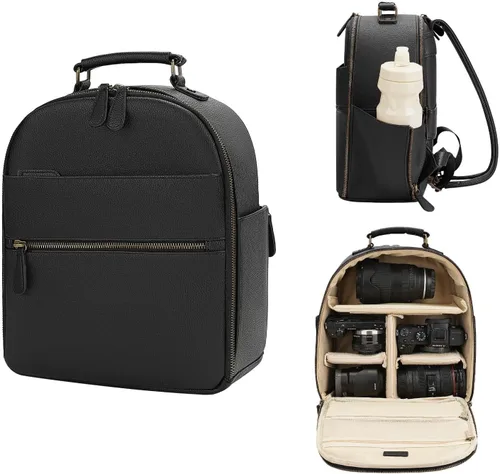 Mochila para cámara pequeña, piel sintética clásica con compartimento para tableta de 11 pulgadas, bolsa de cámara profesional para fotógrafos para