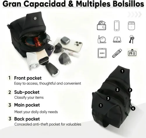 Miniatura 5 de Mini bolsa impermeable de 2 vías, mochila pequeña Oxford con múltiples compartimentos, para mujeres, universitarios, viajeros, viajes con antirrobo
